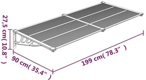 Στέγαστρο Πόρτας Γκρι &amp; Διαφανές 199x90 εκ από Πολυκαρβονικό - Διαφανές