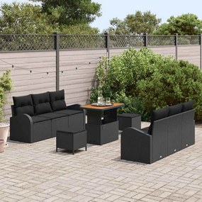 vidaXL Σετ Καναπέ Κήπου 9 τμχ. Μαύρο συνθετικό ρατάν