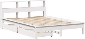 vidaXL Κρεβάτι Βιβλιοθήκη Χωρίς Στρώμα Λευκό 135x190 εκ Μασίφ Πεύκο