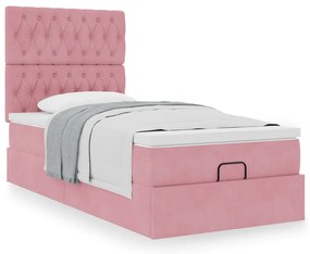 vidaXL Οθωμανικό κρεβάτι με στρώματα ροζ 90x200cm Velvet