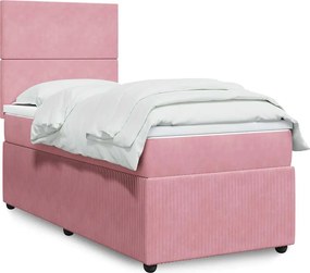 vidaXL Κρεβάτι Boxspring με Στρώμα Ροζ 90x190 εκ. Βελούδινο