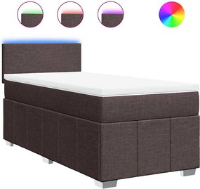 vidaXL Κρεβάτι Boxspring με Στρώμα Σκούρο Καφέ 90x200 εκ. Υφασμάτινο