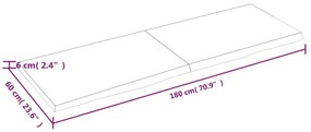 Ράφι Τοίχου 180x60x(2-6) εκ. από Ακατέργαστο Μασίφ Ξύλο Δρυός - Καφέ