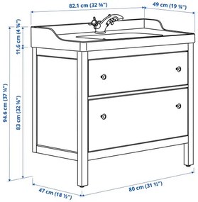 HEMNES/RUTSJON βάση νιπτήρα με συρτάρια/νιπτήρα/μπαταρία, 82x49x95 cm 295.376.42