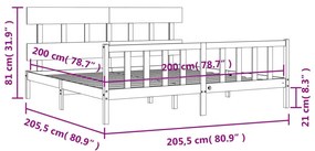 Πλαίσιο Κρεβατιού με Κεφαλάρι Μαύρο 200x200 εκ. Μασίφ Ξύλο - Μαύρο