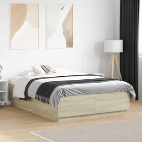 vidaXL Πλαίσιο Κρεβατιού Sonoma Δρυς 135x190 εκ. Επεξεργασμένο Ξύλο