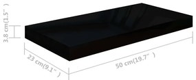 Ράφι Τοίχου Γυαλιστερό Μαύρο 50 x 23 x 3,8 εκ. MDF - Μαύρο