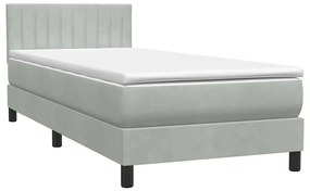 Κρεβάτι Boxspring με Στρώμα Ανοιχτό Γκρι 100x210 εκ. Βελούδινο - Γκρι