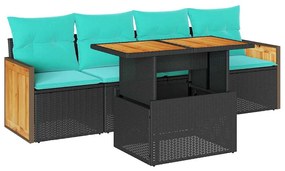 vidaXL Σετ Καναπέ Κήπου 5 Τεμαχίων Μαύρο Συνθετικό Ρατάν με Μαξιλάρια