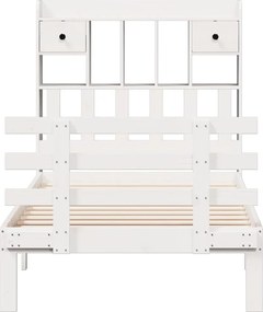 vidaXL Κρεβάτι Βιβλιοθήκη Χωρίς Στρώμα Λευκό 75x190 εκ Μασίφ Πεύκο