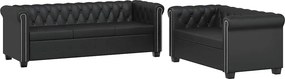 vidaXL Καναπέδες Chesterfield Διθέσιος + Τριθέσιος Μαύρο Συνθ. Δέρμα