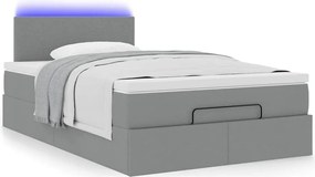 vidaXL Οθωμανικό κρεβάτι με στρώμα &amp; LEDs Ανοιχτό γκρι Ύφασμα