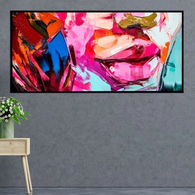 Πίνακας σε Plexiglass με Θέμα &#8220;Pink Lips&#8221; σε μαύρη ξύλινη Κορνίζα - 120cmx80cm