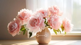 Intra Συλλεκτικό Ξύλινο Παζλ Plywood 4mm - Βάζο με ροζ λουλούδια μπροστά από ένα ανοιχτό παράθυρο Σε Ξύλινο Κουτί - Διαστάσεις: 10x10 cm – 25 κομμάτια