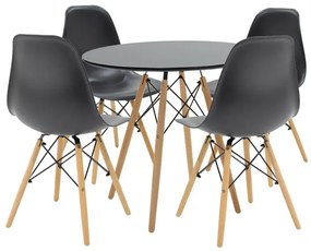 Intrahome Τραπεζαρία EVERESTA Intrahome σετ 5τεμ σε απόχρωση μαύρο-φυσικό Φ80x73εκ | SKU: INTRAPA-311111730