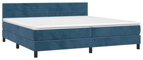 vidaXL Κρεβάτι Boxspring με Στρώμα & LED Σκ. Μπλε 200x200εκ. Βελούδινο