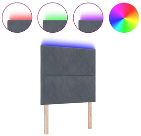 vidaXL LED Κεφαλή Κρεβατιού Σχεδίου Διαμαντιών Σκούρο Γκρι 100 εκ Βελούδο