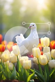 Σετ των 2 Intra Συλλεκτικό Ξύλινο Παζλ Plywood 4mm - Λευκό Περιστέρι ανάμεσα στις τουλίπες Σε Ξύλινο Κουτί - Διαστάσεις: 10x10 cm – 25 κομμάτια