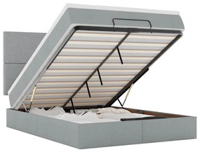 vidaXL Οθωμανικό κρεβάτι με στρώμα & LEDs Ανοιχτό γκρι ύφασμα