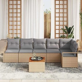 vidaXL Σετ Καναπέ Κήπου με μαξιλάρι 7 pcs Μπεζ Πολυ ράταν