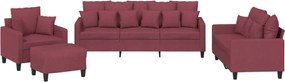 vidaXL Πολυθρόνες Σετ 4 Τεμαχίων Μπορντό από Ύφασμα με Μαξιλάρια