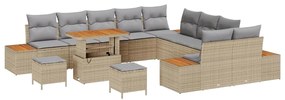 vidaXL Σετ Καναπέ Κήπου με μαξιλάρι 13 pcs Μπεζ Πολυ ράταν