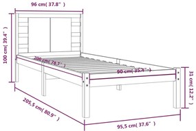 vidaXL Σκελετός Κρεβ. Χωρίς Στρώμα Λευκό 90x200 εκ Μασίφ Πεύκο