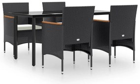 vidaXL Σετ Τραπεζαρίας Κήπου 5 Τεμαχίων Μαύρο με Μαξιλάρια