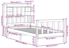 Κρεβάτι Βιβλιοθήκη Χωρίς Στρώμα 100x200 εκ. Μασίφ Ξύλο Πεύκο - Καφέ