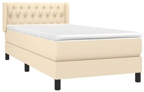 vidaXL Κρεβάτι Boxspring με Στρώμα Κρεμ 90x200 εκ.Υφασμάτινο