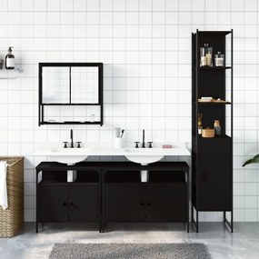 vidaXL Σετ Επίπλων Μπάνιου 4 Τεμαχίων Μαύρο από Επεξεργασμένο Ξύλο