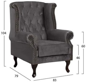 ΠΟΛΥΘΡΟΝΑ-ΜΠΕΡΖΕΡΑ ΓΚΡΙ ΒΕΛΟΥΔΟ T.CHESTERFIELD POLINA 83x75x107Yεκ.HM0053.10