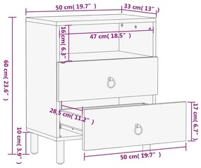 Κομοδίνο 50 x 33 x 60 εκ. από Μασίφ Ξύλο Μάνγκο - Καφέ