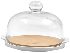 Τουρτιέρα Με Καπάκι Curve 030012 25x22x14cm White-Natural Πορσελάνη,Bamboo