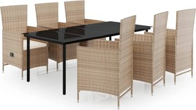vidaXL Σετ Τραπεζαρίας Κήπου 7 Τεμαχίων Μπεζ με Μαξιλάρια