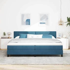 vidaXL LED Κρεβάτι με βάθρο Σκούρο Μπλε 200 x 200 cm Βελούδο