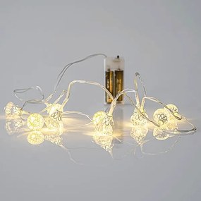 10 led με ακρυλικά διαμαντάκια μπαταρίας σε θερμό λευκό φως και διάφανο καλώδιο IP20