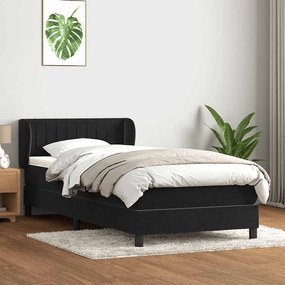 Κρεβάτι Boxspring με Στρώμα Μαύρο 90x210 εκ. Βελούδινο