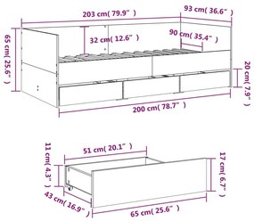 Καναπές-Κρεβάτι με Συρτάρια Λευκός 90x200 εκ. Επεξ. Ξύλο - Λευκό