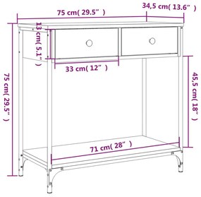 Τραπέζι Κονσόλα Sonoma Δρυς 75x34,5x75 εκ. Επεξεργασμένο Ξύλο - Καφέ