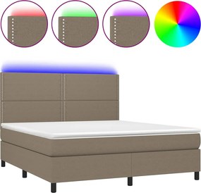 vidaXL Κρεβάτι Boxspring με Στρώμα &amp; LED Taupe 180x200 εκ. Υφασμάτινο
