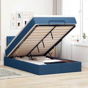 vidaXL Οθωμανικό κρεβάτι με στρώμα &amp; LEDs Μπλε 120x200 cm Ύφασμα
