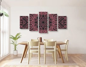 Εικόνα 5 τμημάτων Mandala με ινδικό μοτίβο σε ροζ - 100x50