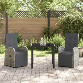 vidaXL Σέτ φαγητού για κήπο με μαξιλάρι 3 pcs Γκρι συνθετικό ρατάν