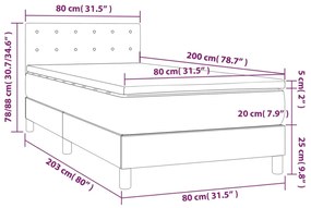 Κρεβάτι Boxspring με Στρώμα &amp; LED Αν.Γκρι 80x200 εκ. Βελούδινο - Γκρι