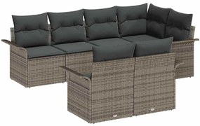 vidaXL Σετ Καναπέ Κήπου με μαξιλάρι 7 pcs Γκρι Πολυ ράταν
