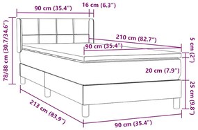 Κρεβάτι Boxspring με Στρώμα Σκούρο Γκρι 90x210 εκ. Βελούδινο - Γκρι