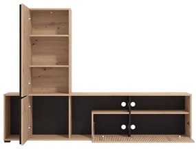 Κέντρο Ψυχαγωγίας - Σύνθεση Chania Artisan Oak - Artisan Oak με Μαύρες Γραμμές - Μαύρο 196x33x140 εκ.