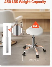 VEVOR Saddle Stool Swivel Stool with Wheels PU Leather Height Adjustable White