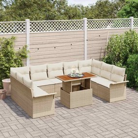 vidaXL Σετ Καναπέ Κήπου με αποθήκευση 10 pcs Μπεζ Πολυ ράταν
